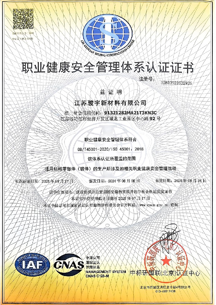 職業(yè)健康安全管理體系認(rèn)證證書(shū)